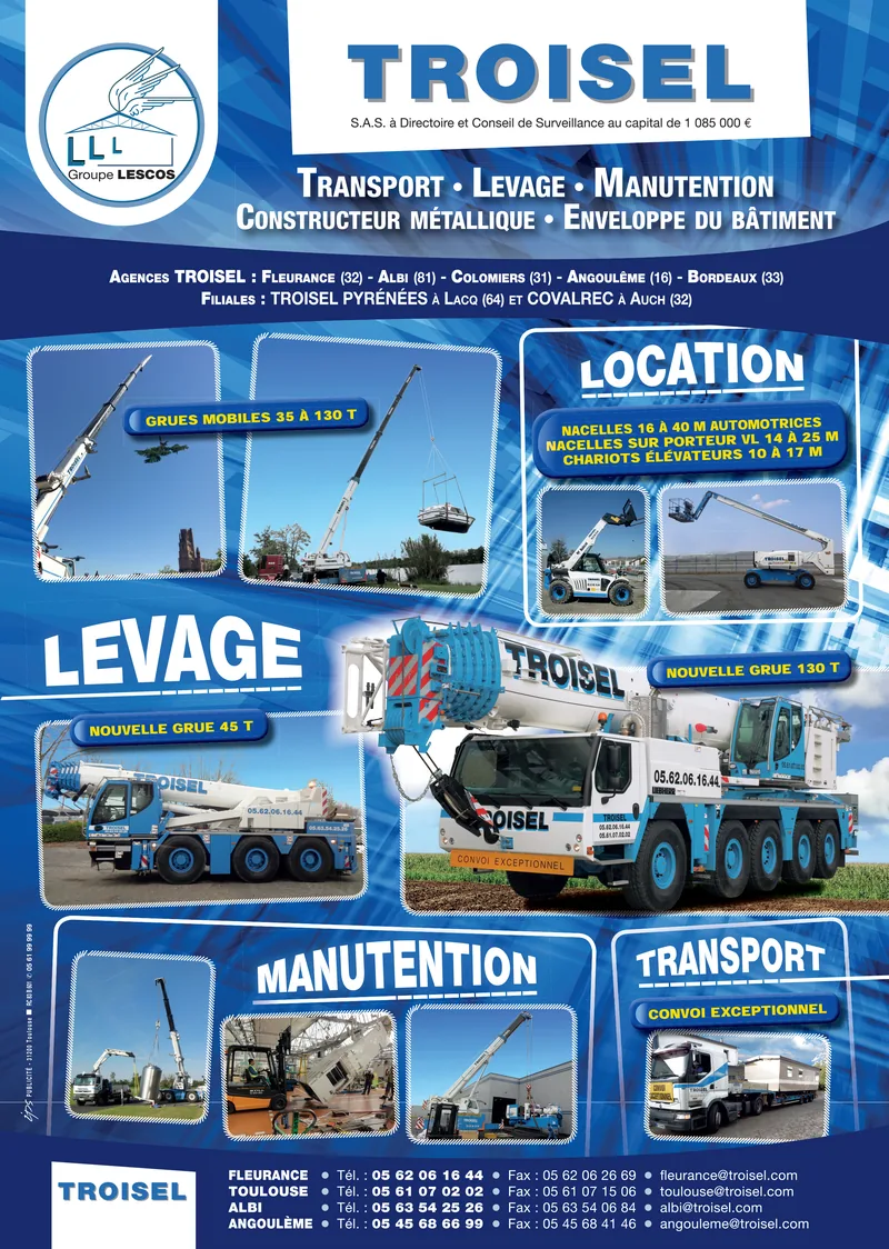 Affiche Troisel : levage, manutention et transport