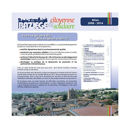Document « Baziège citoyenne et solidaire », bilan 2008-2014