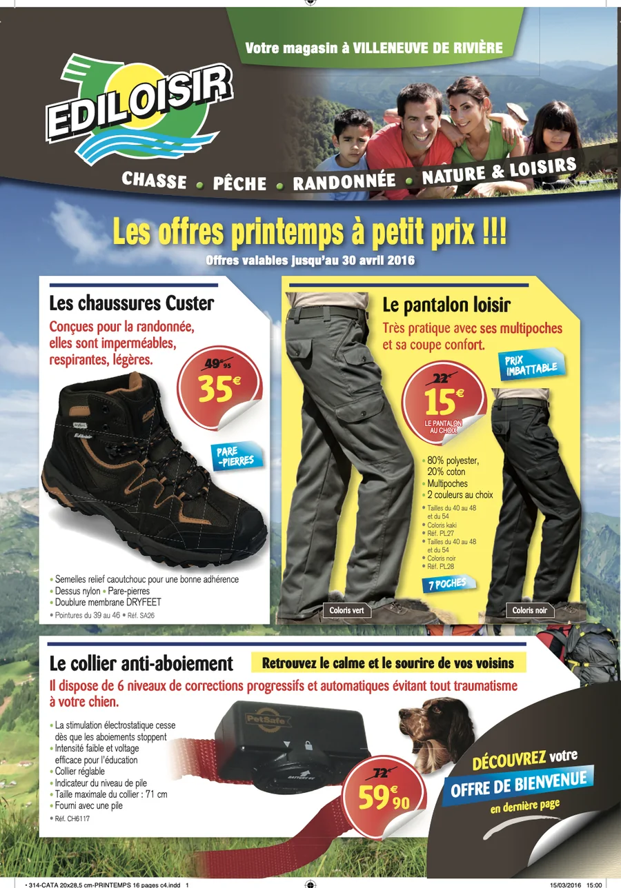 Couverture de la brochure Ediloisir « Les offres printemps à petit prix », 16 pages