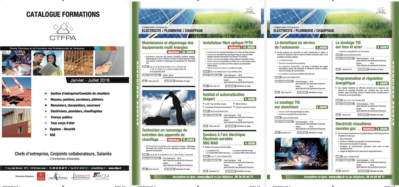 Catalogue de formations CTFPA : couverture et double page intérieure
