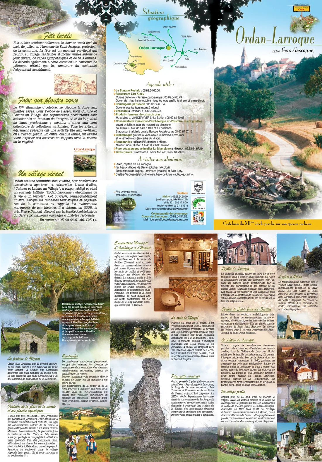 Dépliant touristique 3 volets d'Ordan-Larroque, recto et verso