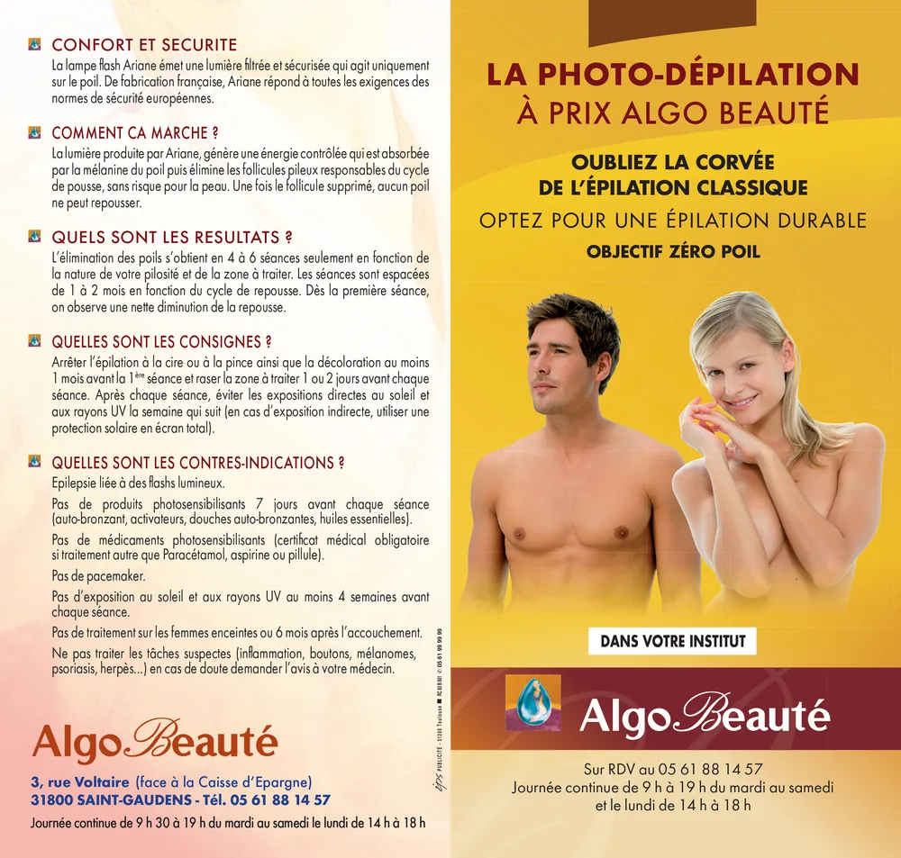 Dépliant tarifs de l'institut Algo Beauté