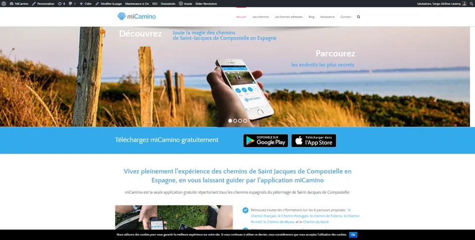 Page d'accueil du site de l'application miCamino