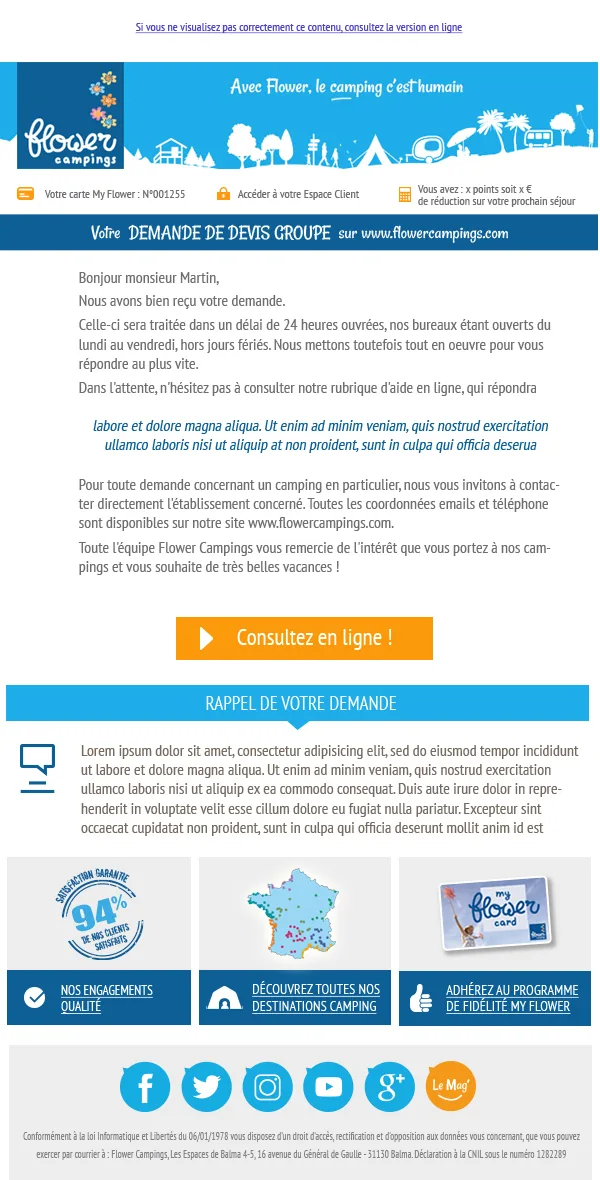 Modèle d'e-mailing pour Flower Campings